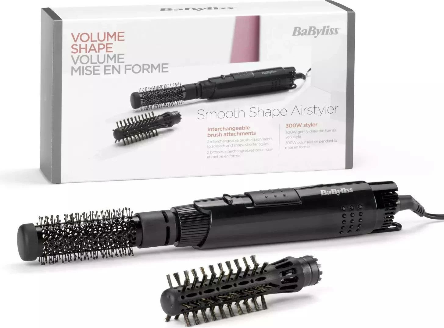 Furçë ajri e ngrohtë 2‑në‑1, BaByliss AS86E, 800 W, 2 koka 38 mm/20 mm, veshje qeramike, kabllo rrotulluese 2 m, e zezë