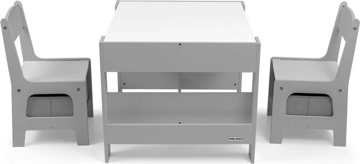 Set tavolinë me dy karrige për fëmijë Milly Mally Sven, MDF, gri/bardhë