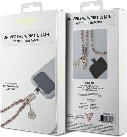 Rrip dore universal për telefon Guess GUOUCHSAMC4P, Saffiano Chain 4G Charm, rozë