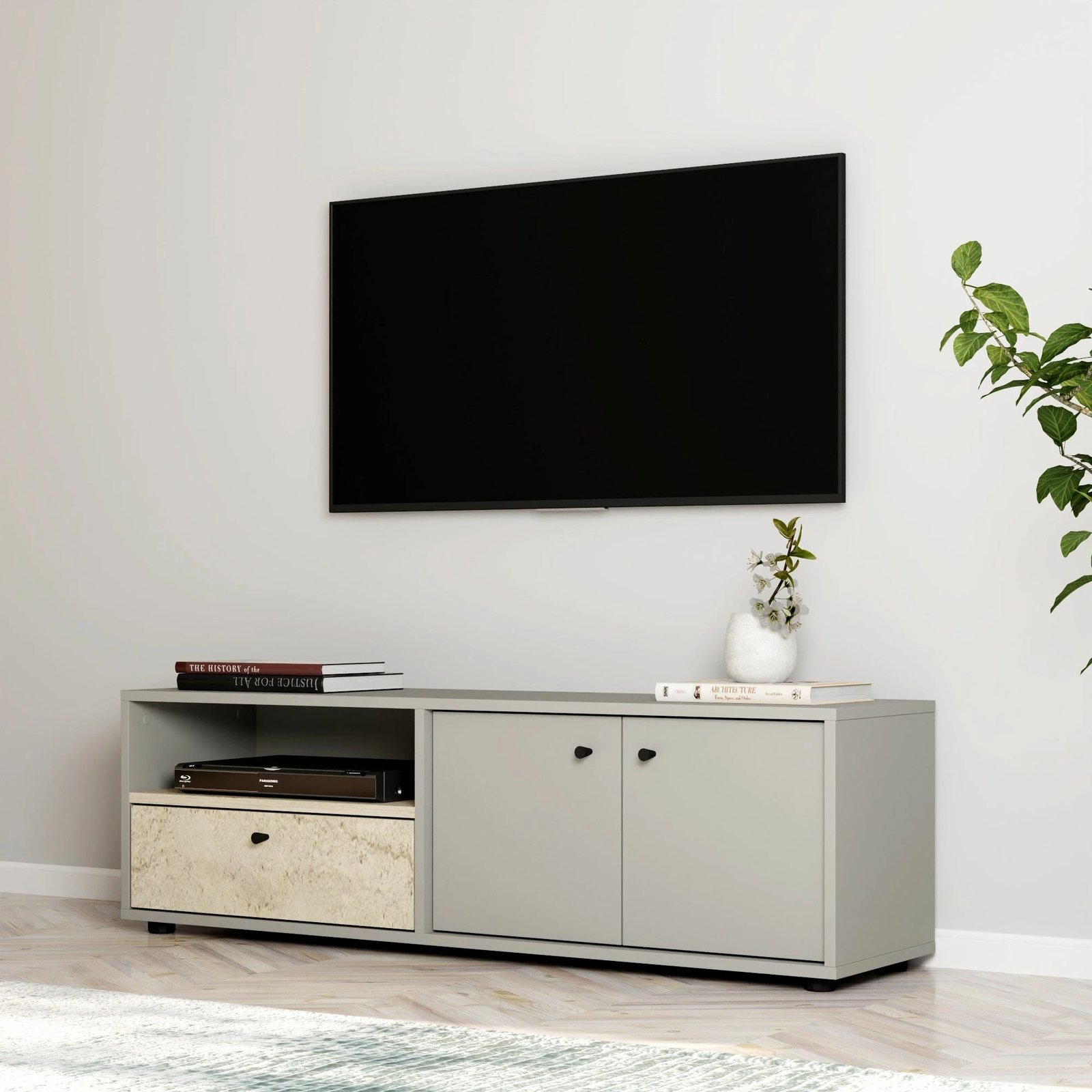 Komodë TV Skye Decor, gri, travertin