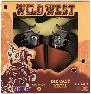 Set revolverë cowboy Pulio GONHER 147/0, metal, për djem, i zi/kafe