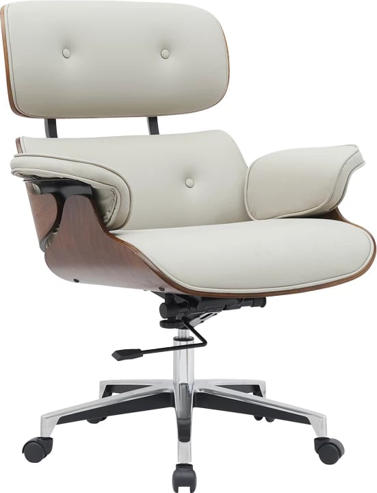 Karrige menaxheri për zyre Kobane, ngjyrë bezhë, bazë kromi, 84x75x113.5cm