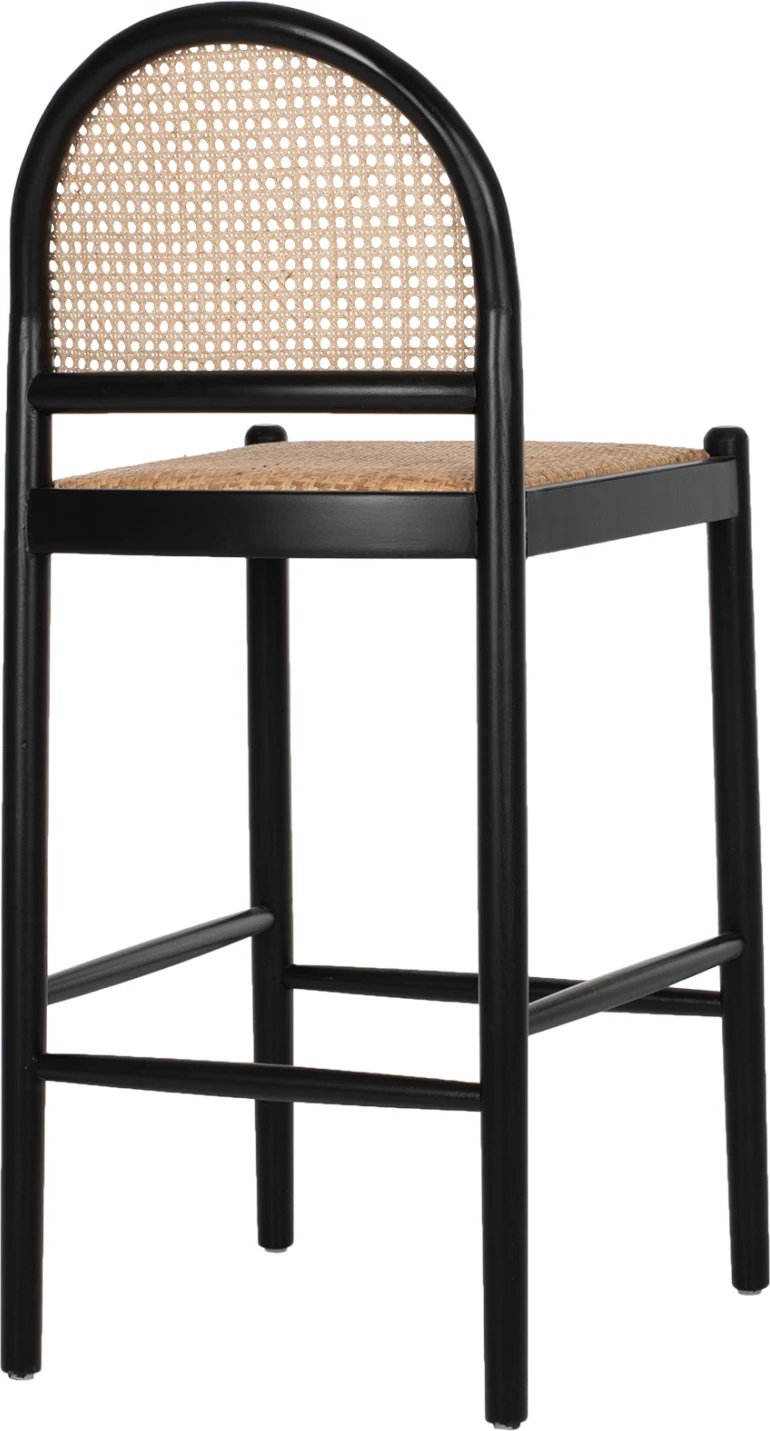 Karrige për bar, dru ahu, ratan natyral, ngjyrë e zezë dhe bezhë, 46x48x94H cm, FH9408.02