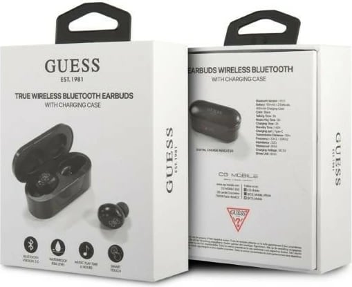 Kufje TWS GUESS GUTWST31EK, Bluetooth 5.0, me mikrofon, të zeza, me kuti karikimi