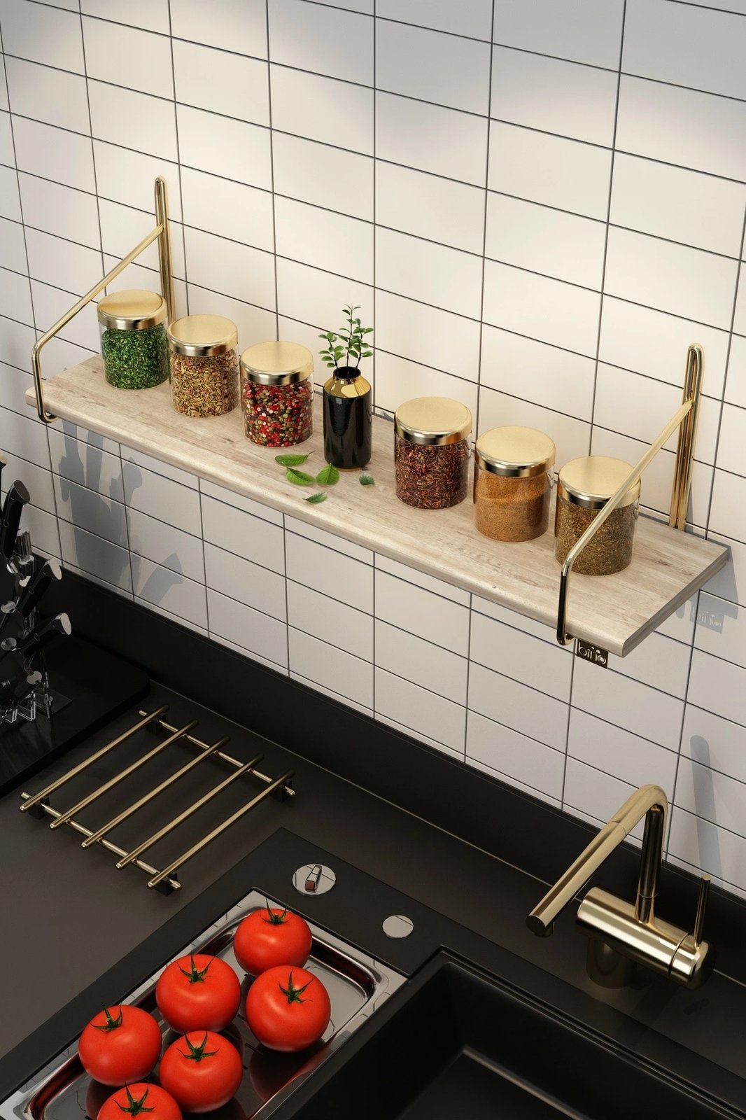 Raft muri Hanah Home, 60 cm, ngjyrë ari dhe kafe, ekstra i gjatë