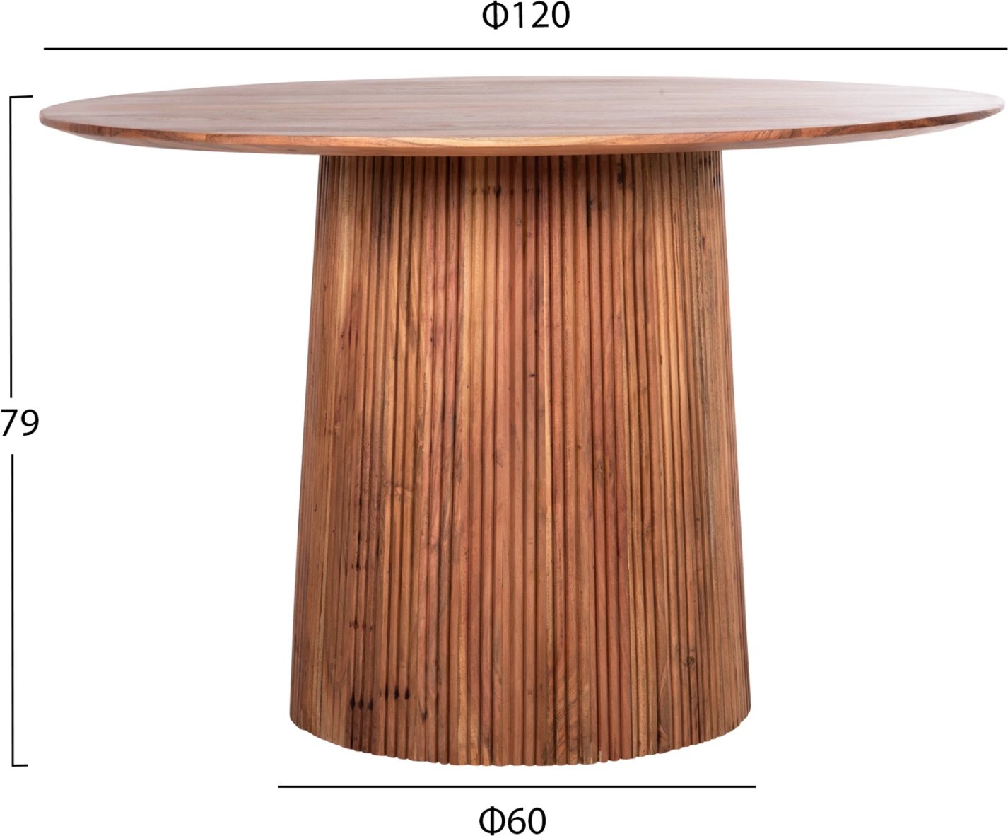 Tavolinë rrumbullake ngrënieje GROOT, dru akacie natyrale, D120x79cm