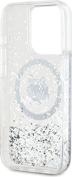 Mbështjellës Karl Lagerfeld Liquid Glitter Choupette Head MagSafe për iPhone 14 Pro, Transparent