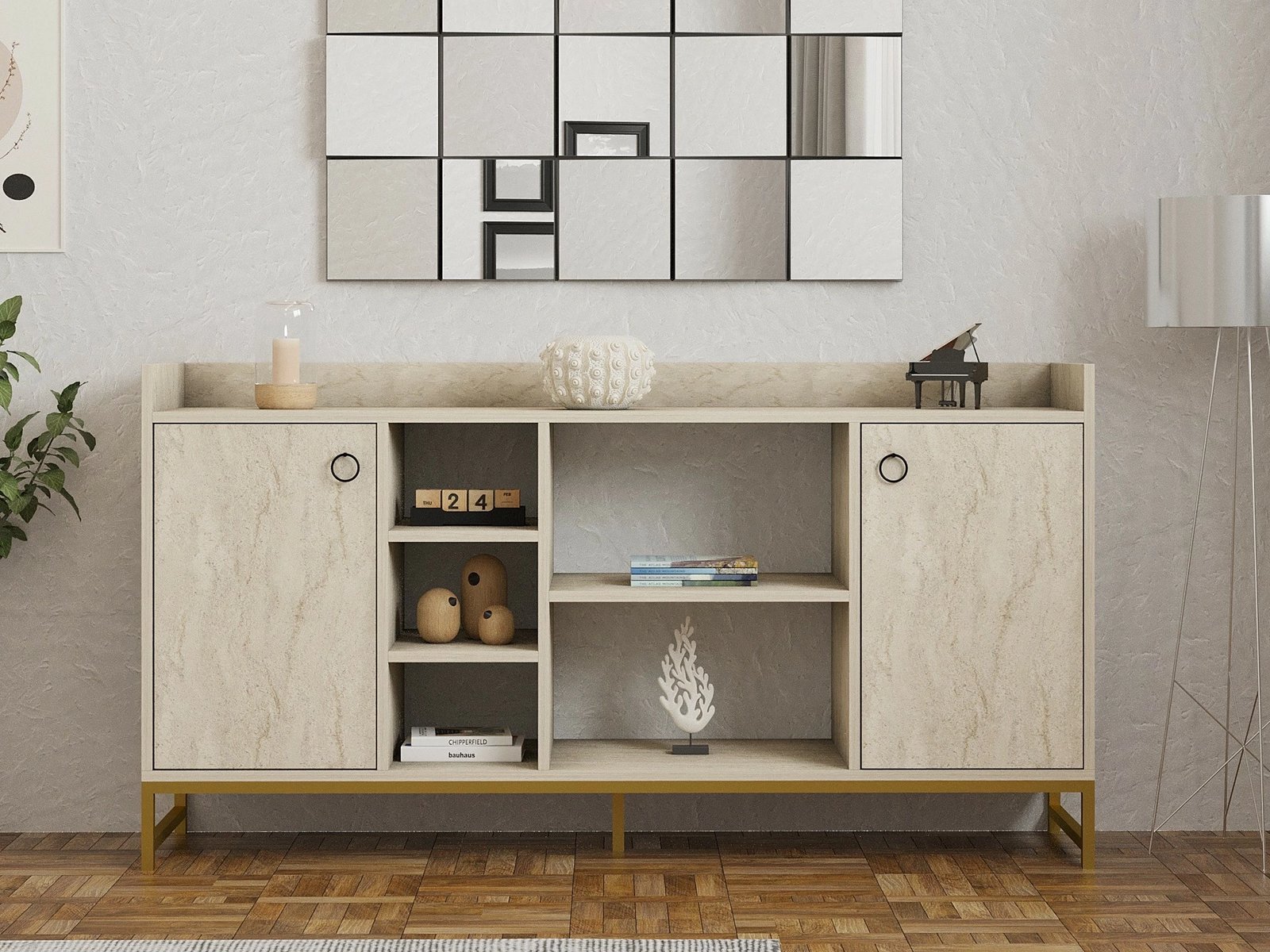 Konsol Vuslat, ngjyrë travertin, Hanah Home