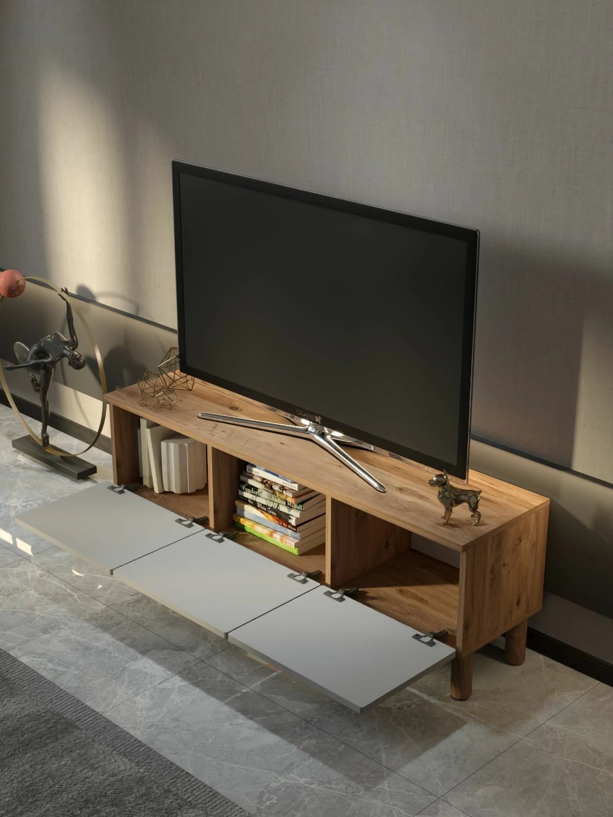 Komodë TV Skye Decor, Arcera 135, ngjyrë pishë Atlantike dhe e bardhë