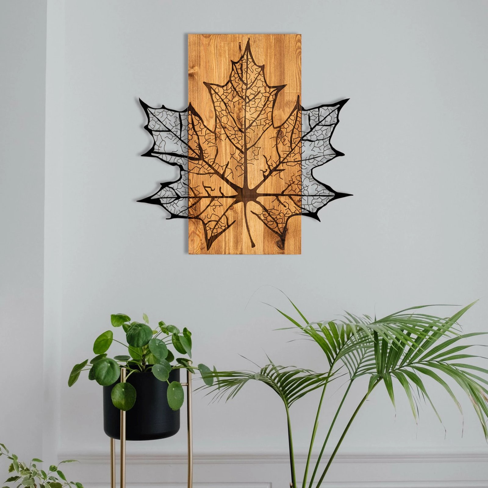 Aksesor dekorativ për mur, dru dhe metal, Wallity, lepur