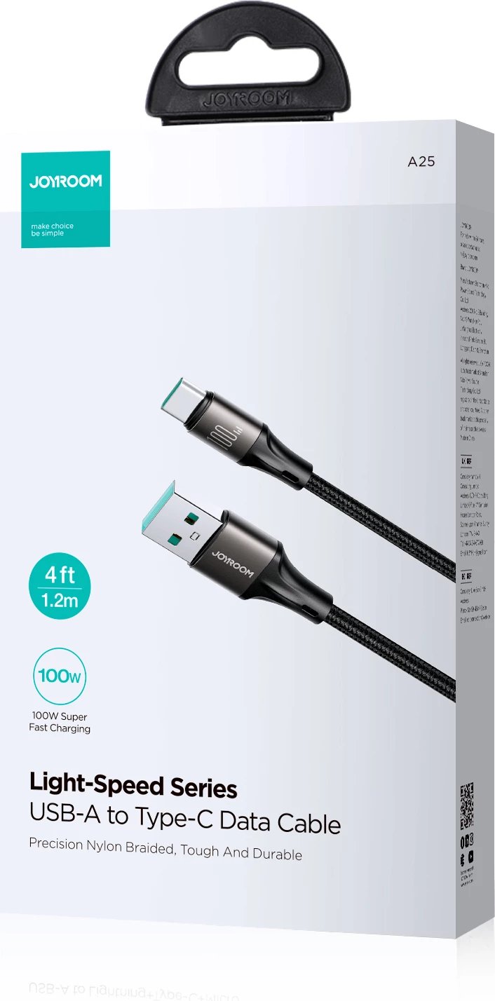 Kabllo karikimi dhe të dhënash Joyroom Light-Speed Series S-A25, USB-A në USB-C, 1.2m, 100W, e zezë