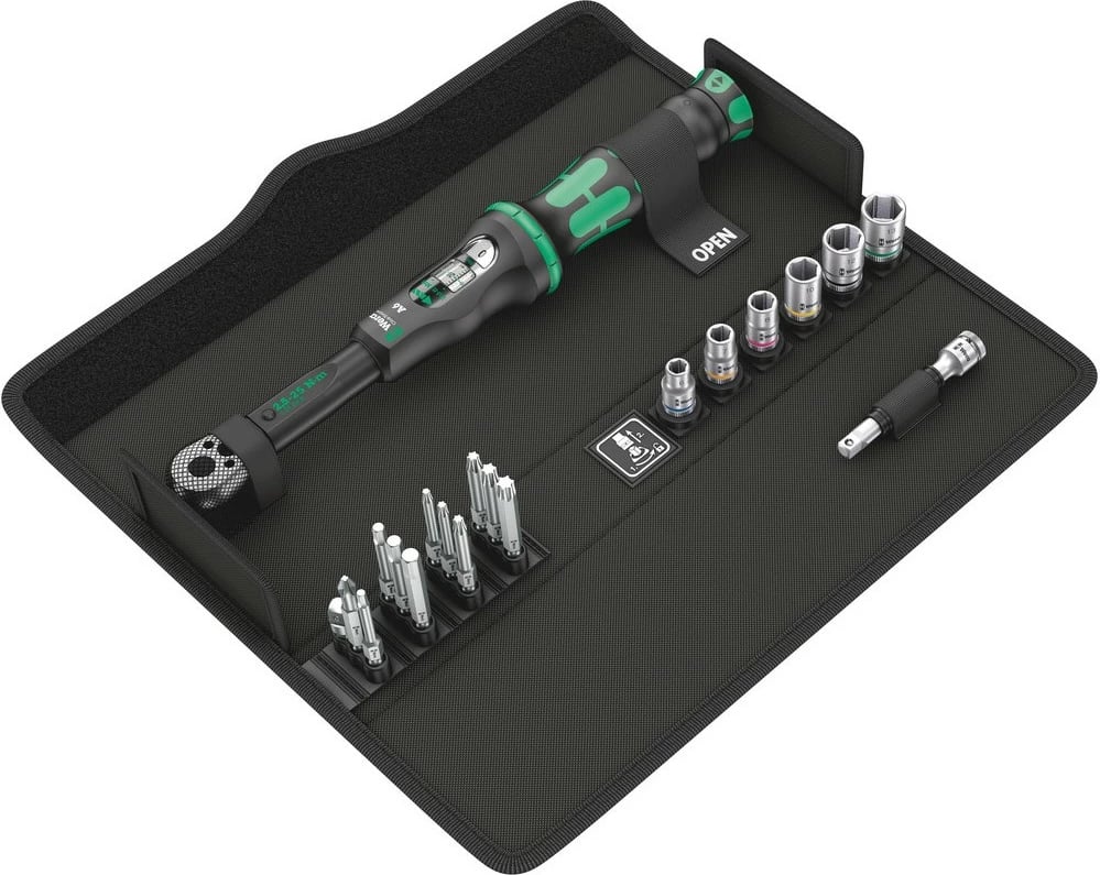 Çelës momenti Wera Click-Torque 1/4", 2.5-25 Nm, me komplet aksesorësh, zi/gjelbër