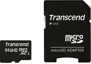 Kartelë memorie Transcend microSDXC 64GB me adapter, Class 10, e zezë