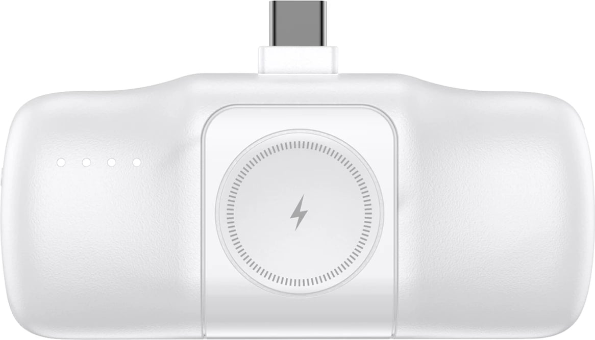 Powerbank Wozinsky WF16-YCS, 5000mAh, 15W, me kabllo USB-C të integruar dhe karikues për Apple Watch, Bardhë