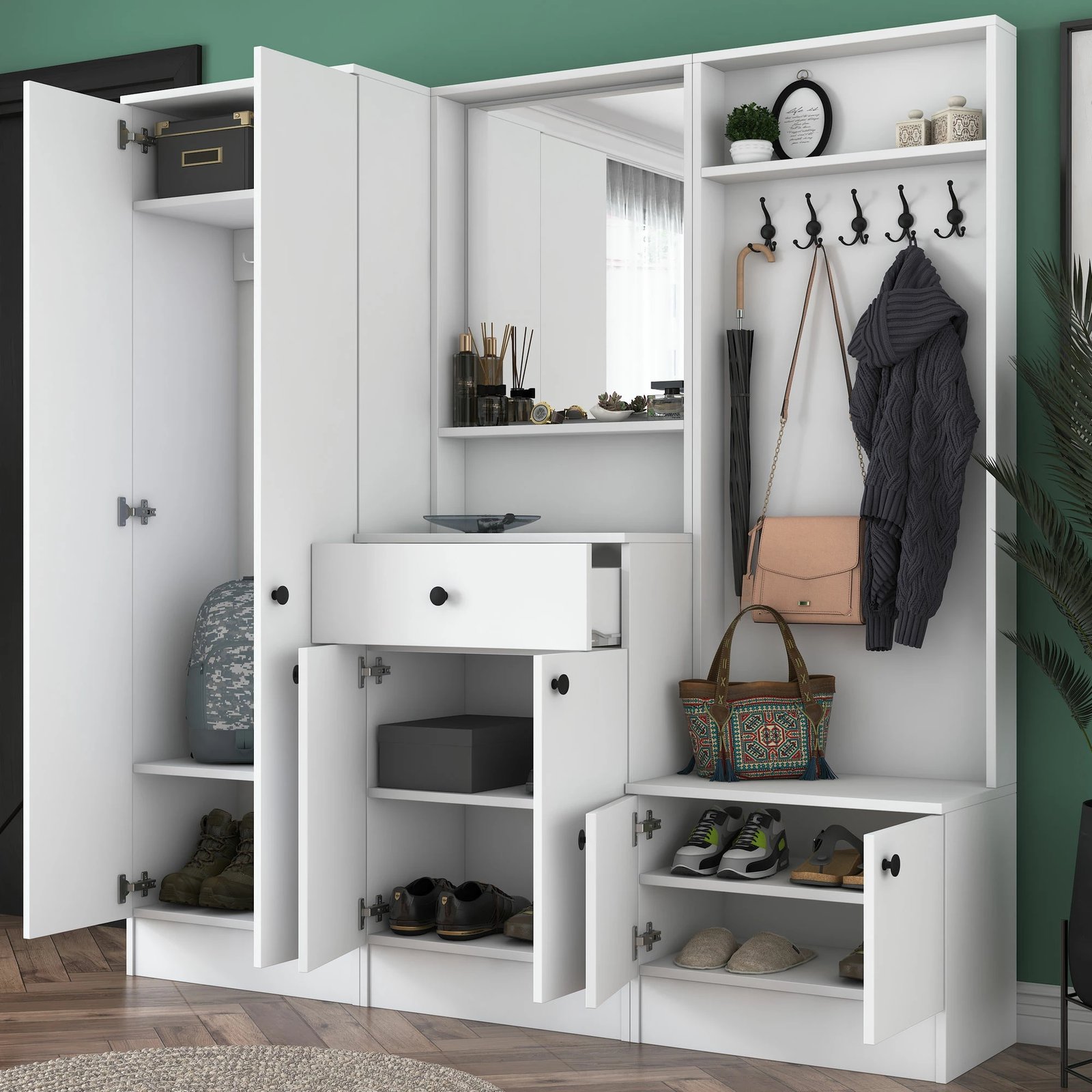 Stendë për korridor, stil skandinav, ngjyrë e bardhë, M3 - 1559