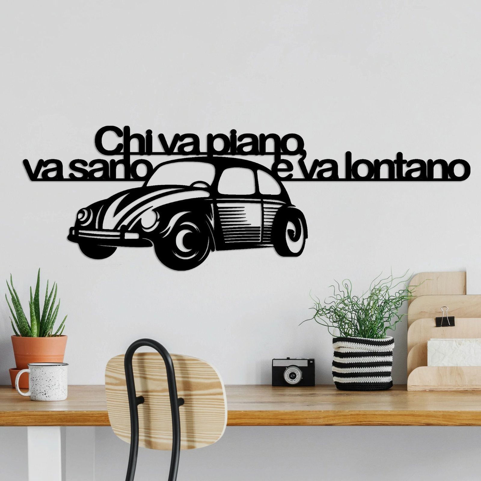 Aksesor dekorativ metalik për mur, Wallity Lontano 3, ngjyrë e zezë, 60x20cm