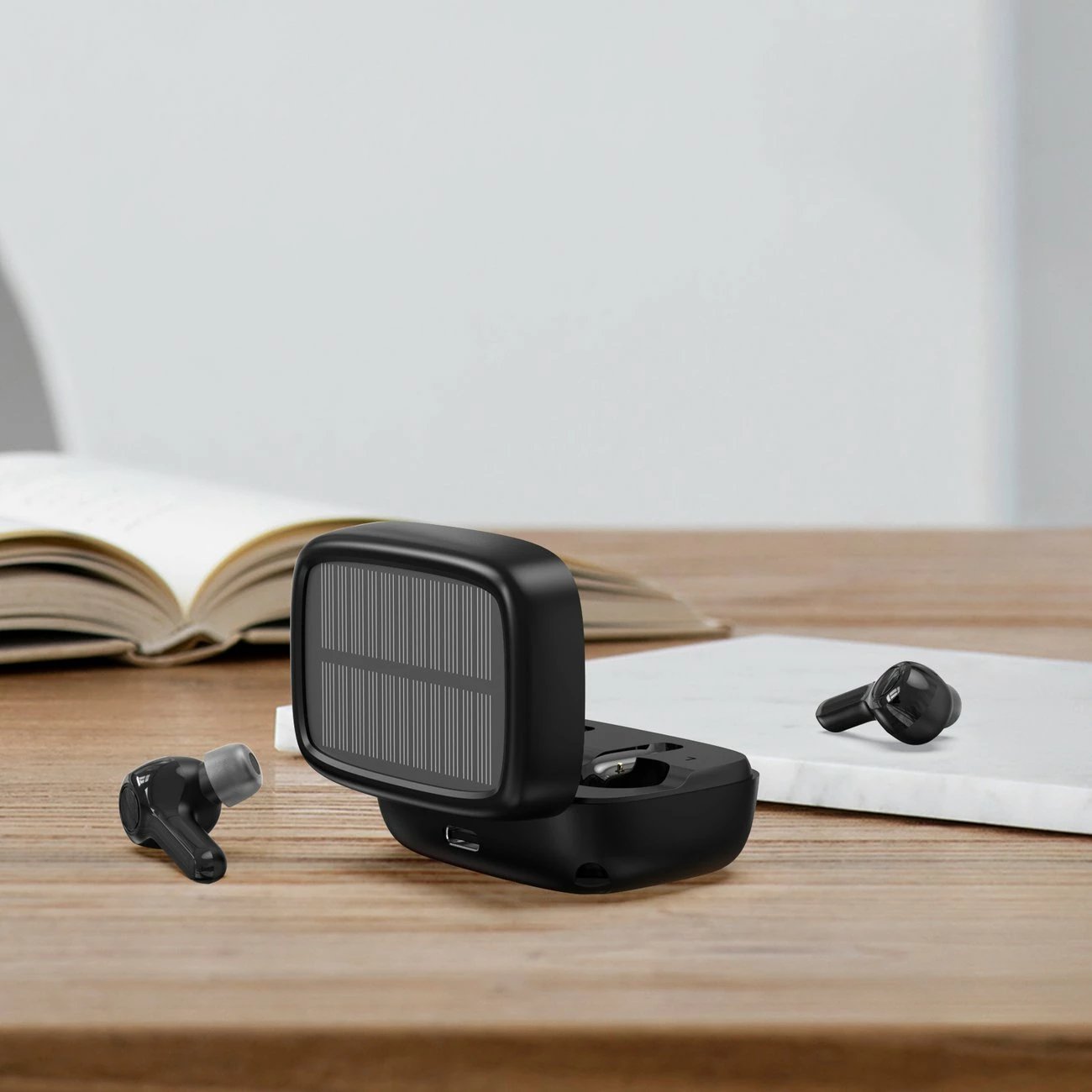 Kufje wireless TWS Choetech BH-T09 me panel diellor, të zeza