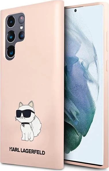 Mbështjellës Karl Lagerfeld KLHCS23LSNCHBCP për Samsung Galaxy S23 Ultra, silikon, rozë