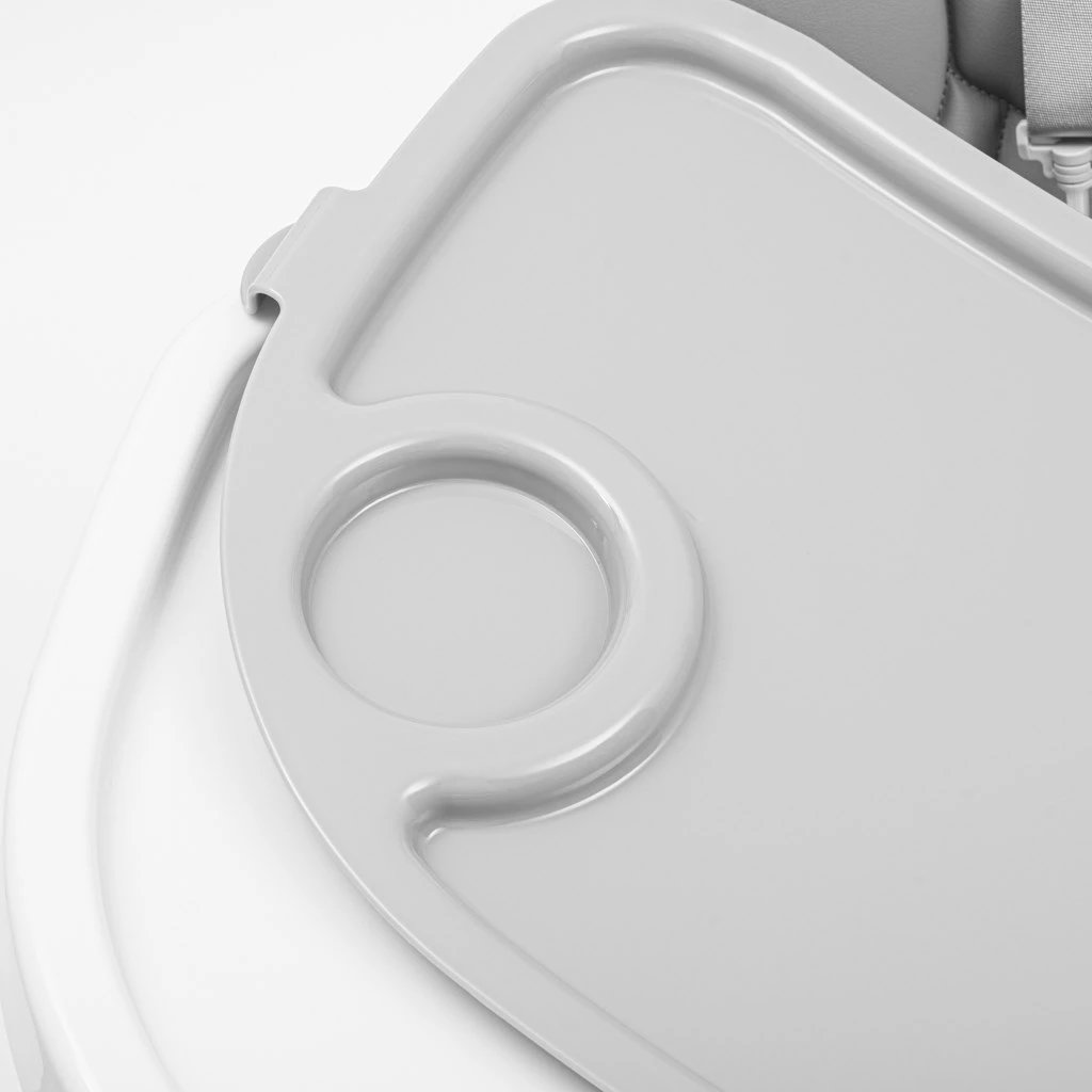 Karrige ushqimi për fëmijë, NEW BABY Iris, rregullim lartësie 5 hapa, shpinore 6 pozicione, tabaka dyshe, deri 15 kg, gri e ngrohtë