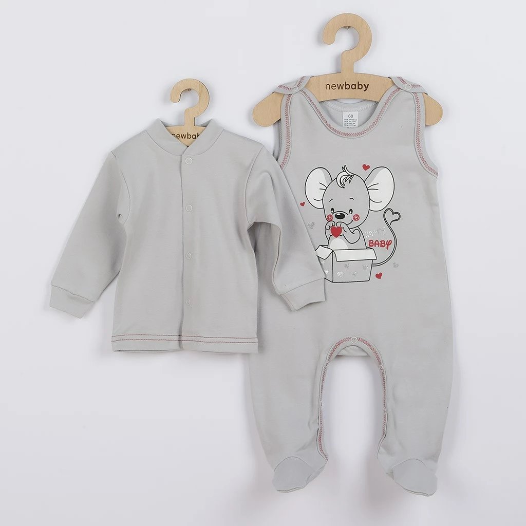 set bebe 2 copë, New Baby, Mouse, 100% pambuk, madhësia 80 (9–12 muaj), gri