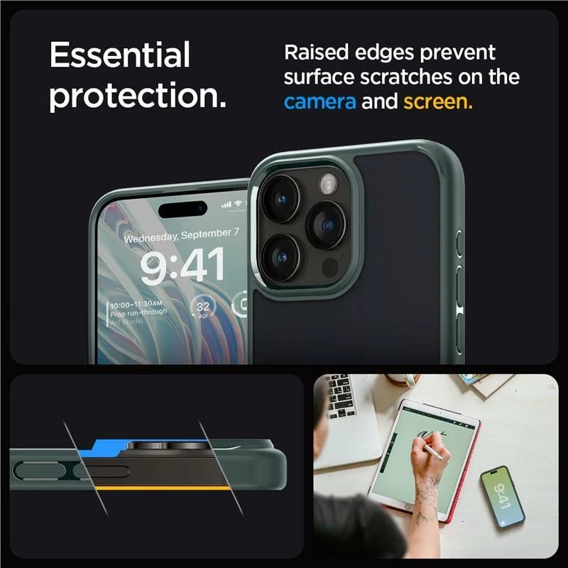 Mbështjellës Spigen Ultra Hybrid për iPhone 15 Pro Max, Gjelbër e errët