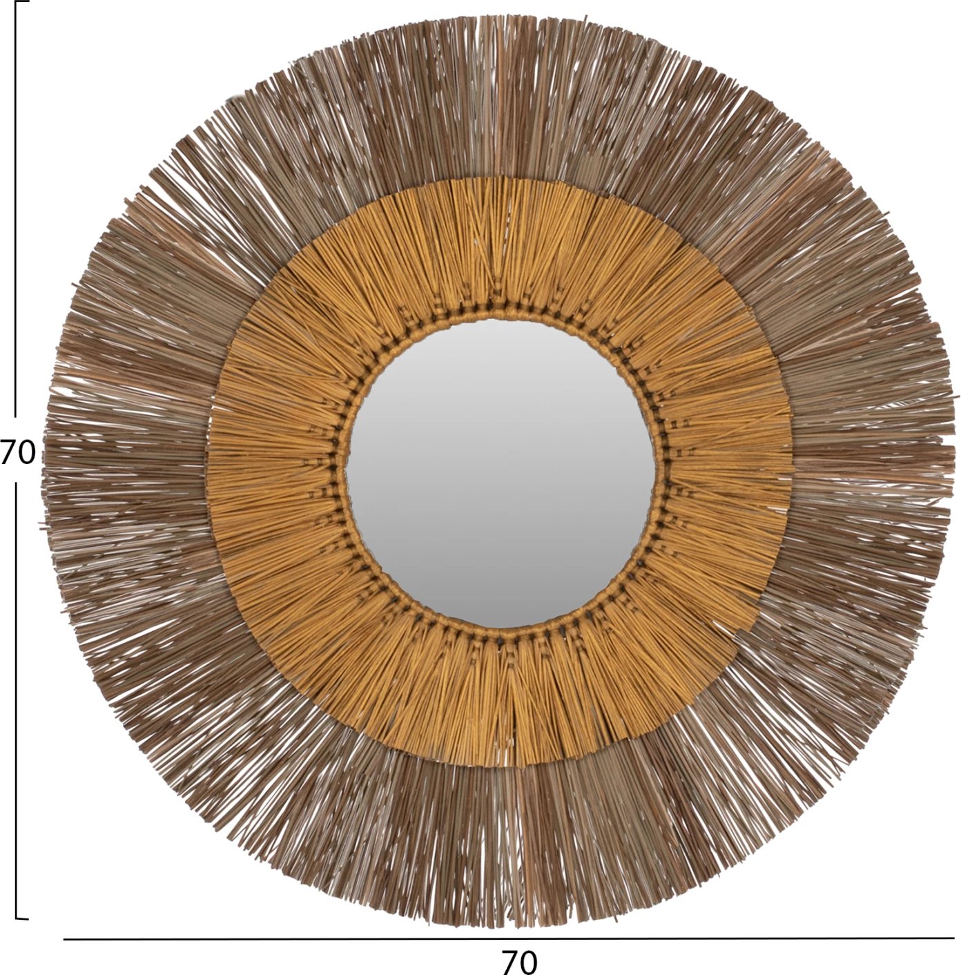 Pasqyrë muri rrethore me kornizë bari Mendong, ngjyrë natyrale dhe ari, Φ70cm, FH7800