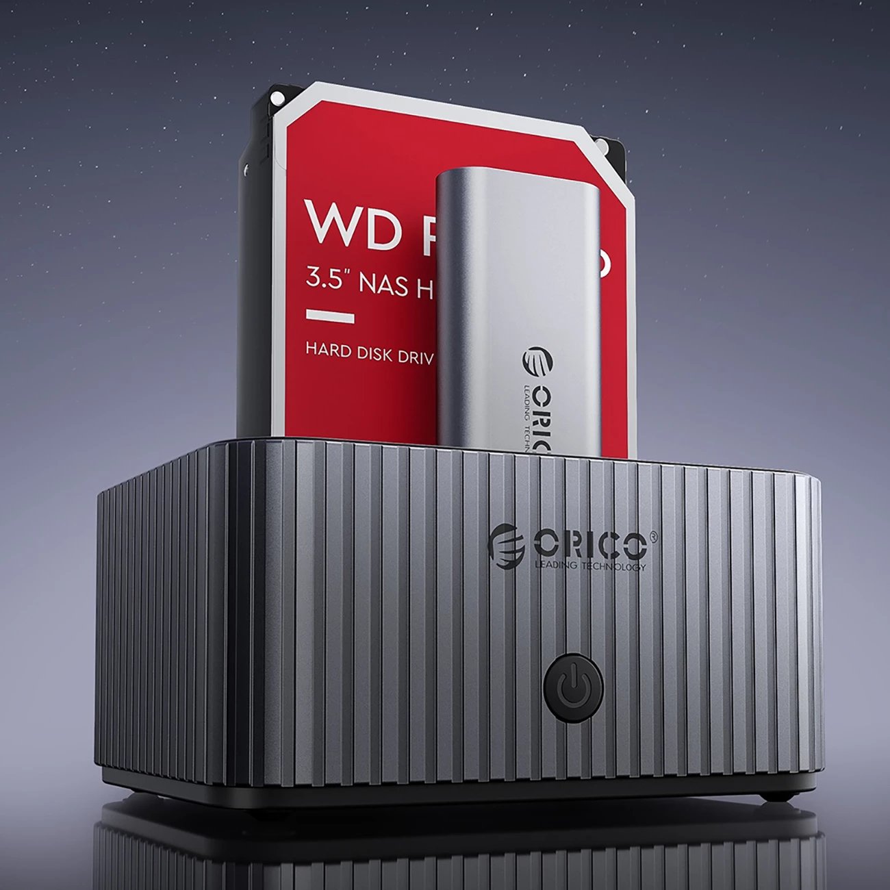 Kasë Orico IT28E-C për 2 disqe, me klonim offline, USB-C, Gri