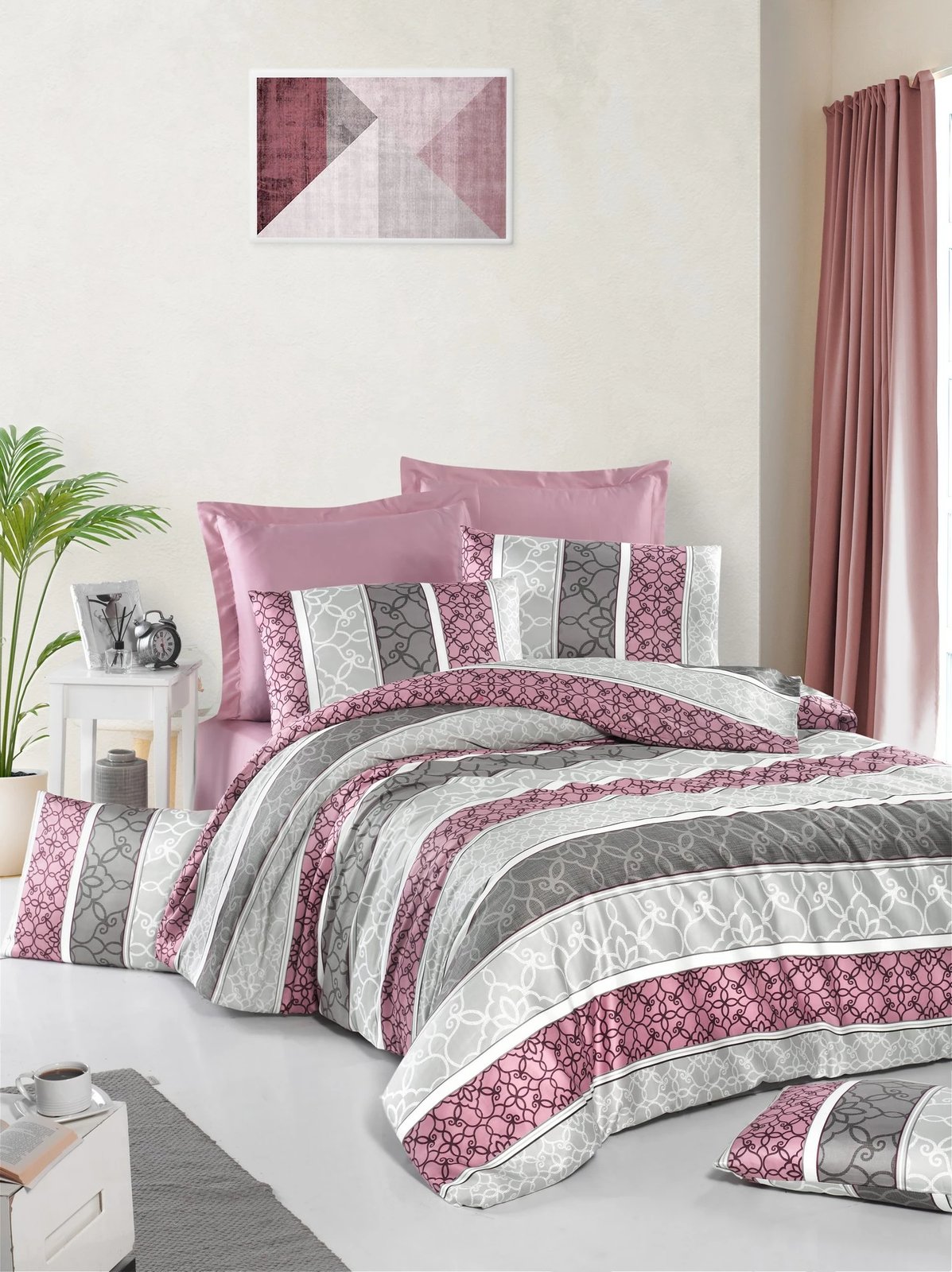 Set mbulesë për jorgan king satin, ngjyrë dusty rose, gri, bardhë, L'essentiel