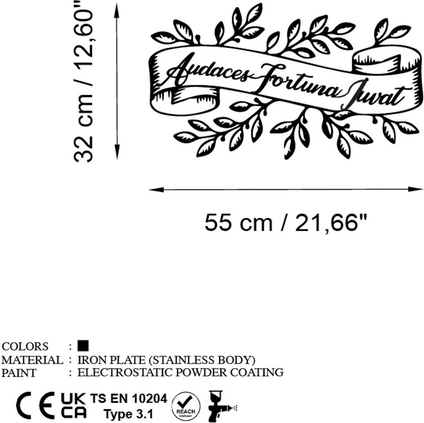 Aksesor dekorativ metalik për mur, Wallity Audaces Fortuna 2, ngjyrë e zezë, 55x32cm