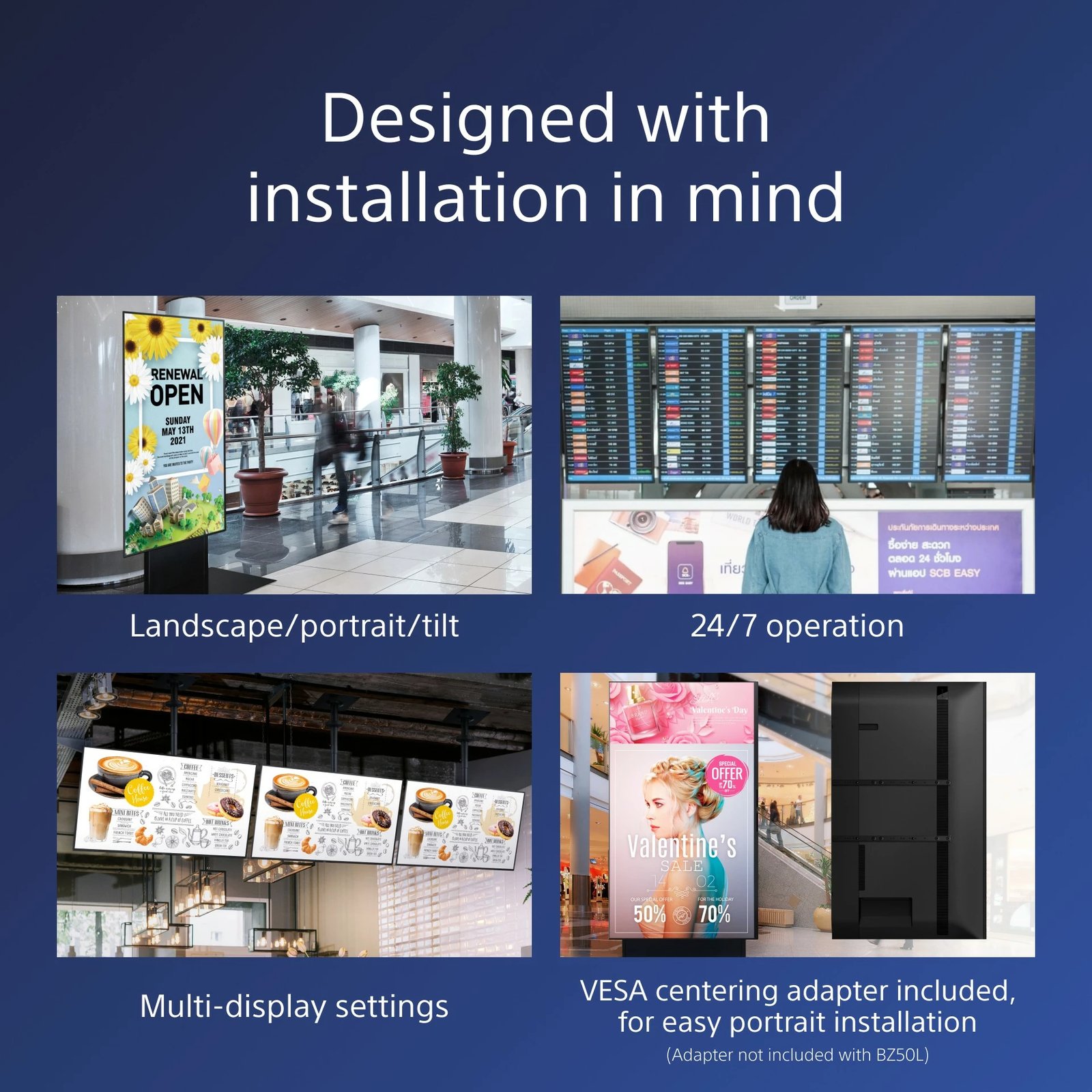 Ekran Sony FW-75BZ40L, Digital Signage, 75", LCD, 4K, Wi-Fi