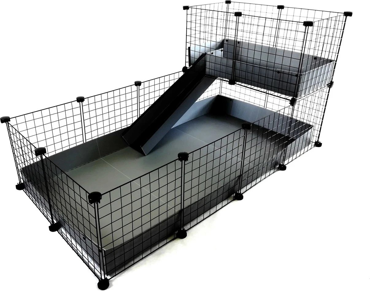 Kafaz modular për derra guine, C&C, me rampë gri