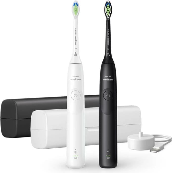Furçë dhëmbësh elektrike, Philips Sonicare 5300 HX7109/01, 2 intensitete, kontroll presioni, Duopack, bardh e zi