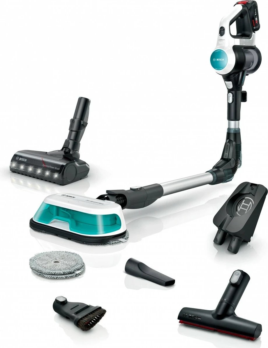 Fshesë me korrent vertikale Bosch Unlimited 7 ProHygienic Aqua BCS71HYG1, pa kabllo, 0.3L, e bardhë, me aksesorë