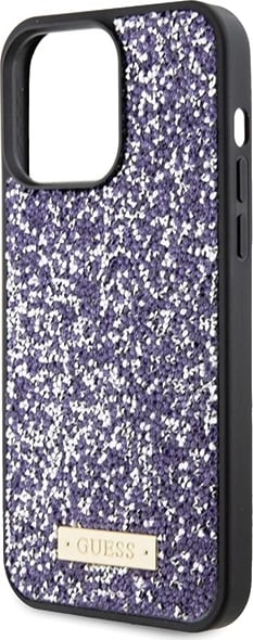 Mbështjellës Guess Rhinestone Metal Logo për iPhone 15 Pro, rozë