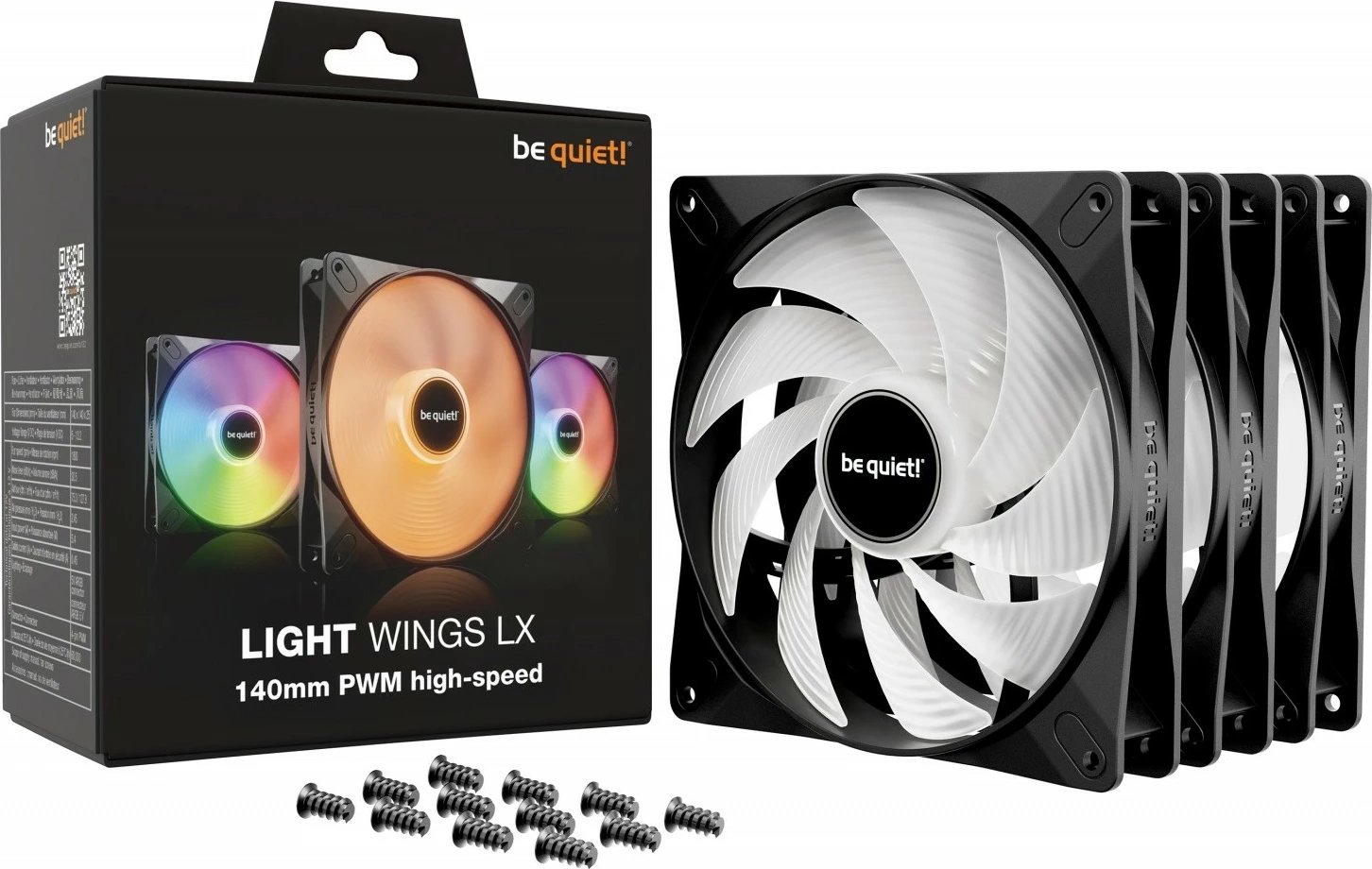 Set ventilatorë Be quiet! Light Wings LX 140mm PWM H-S Fan, 3 copë, ARGB