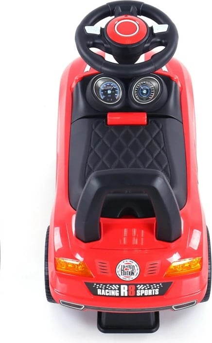 makinë ride-on për fëmijë, Milly Mally, Racer, me timon interaktiv, ndalim përmbysjeje, ngarkesë max 25 kg, e zezë