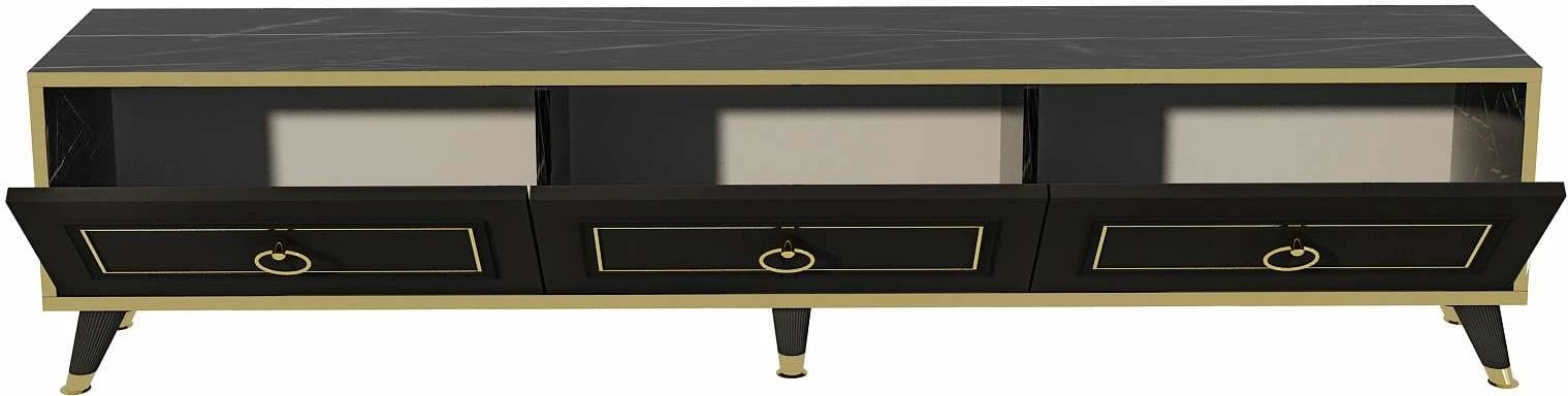 Komodë TV Hanah Home, Sona 180, ngjyrë e zezë dhe ari