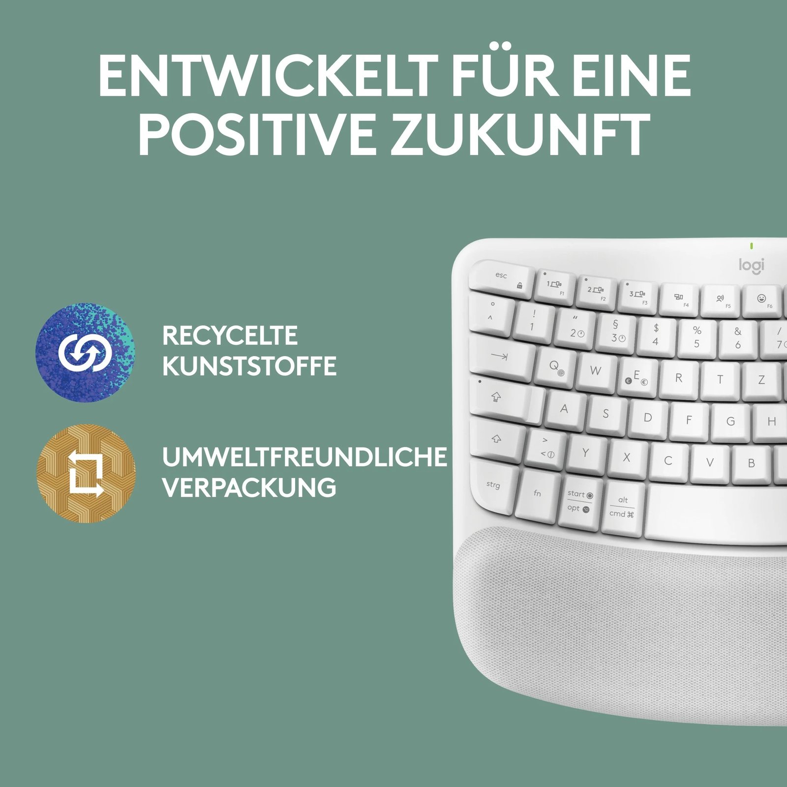 Tastierë Logitech Wave Keys për Mac, Full-size, Wireless, Bluetooth, Membranë, QWERTZ, Bardhë