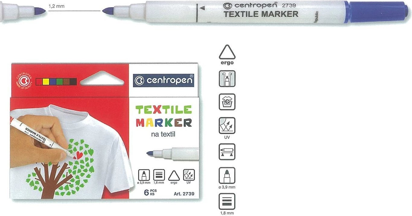 Markerë për tekstil Centropen 6 Ngjyra