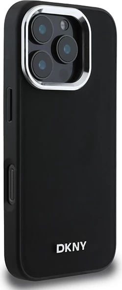 Mbështjellës DKNY Plain Silver Logo MagSafe për iPhone 16 Pro, i zi