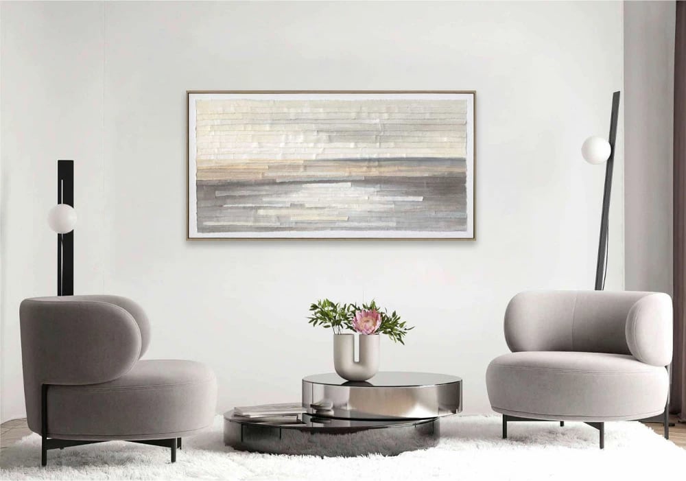 Pikturë dekorative INOLA, kanavacë, ngjyrë e bardhë, bezhë, gri, dru natyral, 60x120x4cm