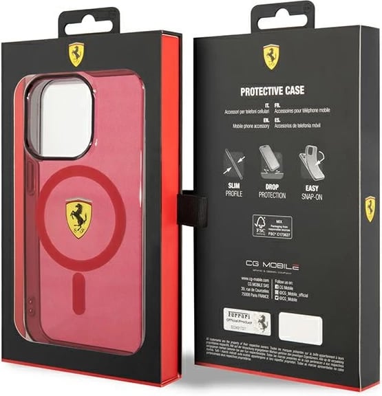 Mbështjellës Ferrari Translucent MagSafe për iPhone 14 Pro Max 6.7", i kuq