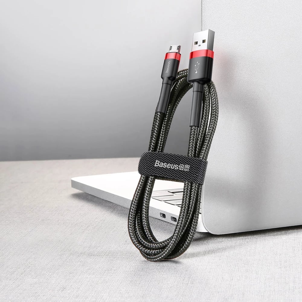 Kabllo Baseus Cafule CAMKLF-B91, USB-A në micro USB, 1m, e zezë/kuqe