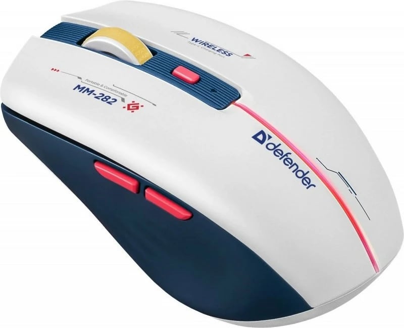 Maus wireless Defender MM-282 DILA, 1800 DPI, RGB, Blu/Bardhë