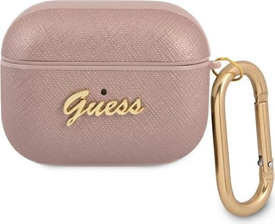 Mbështjellës Guess GUAPSASMP për AirPods Pro, Saffiano Script Metal, Rozë