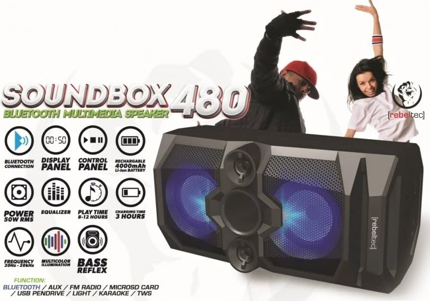 Boks portativ Rebeltec SoundBox 480, Bluetooth, 50W, i zi