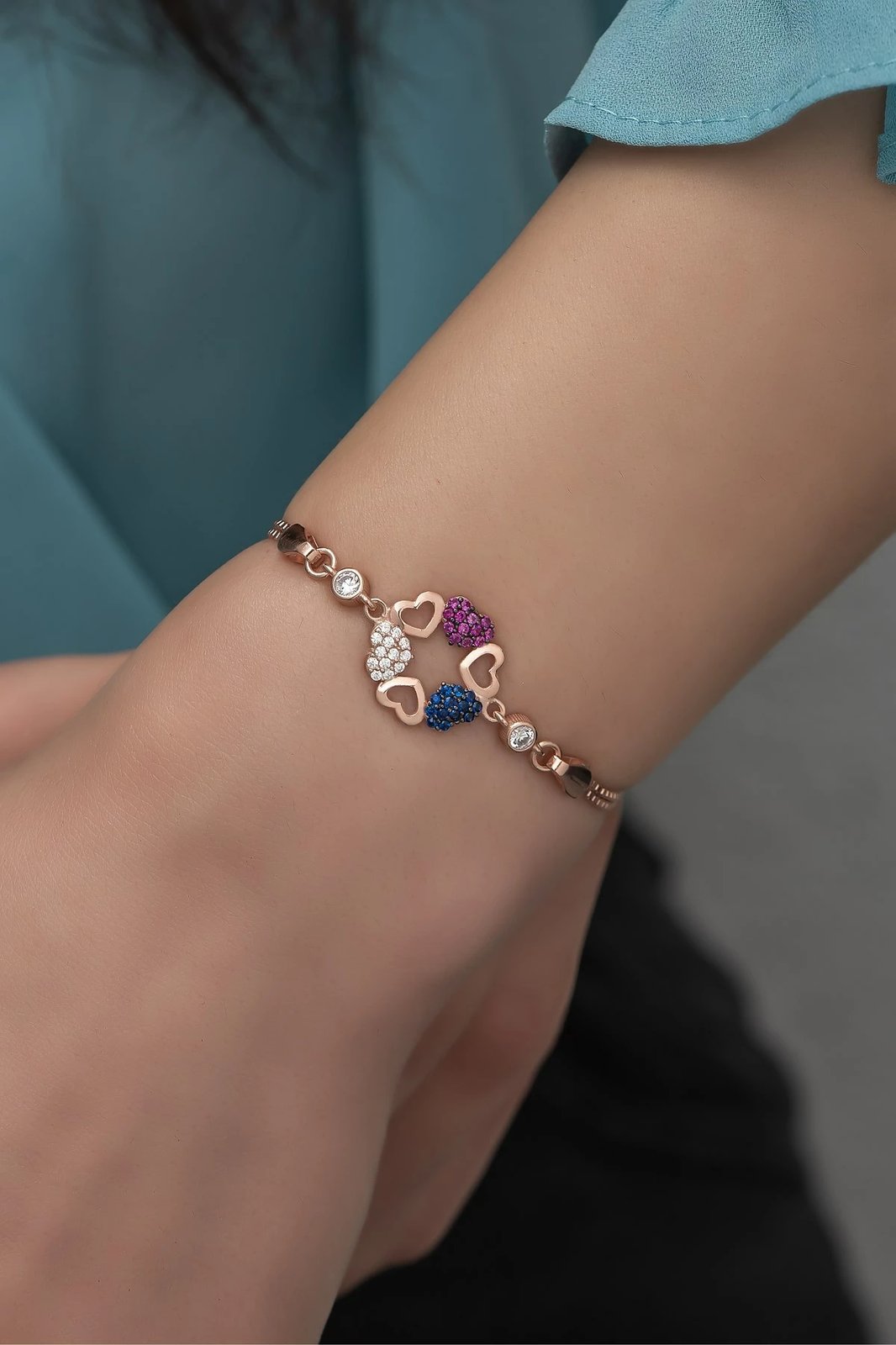 Byzylyk argjendi Jumeon, ngjyrë rozë e artë, fuksia, kaltër e errët, kaltër, NRZ99292