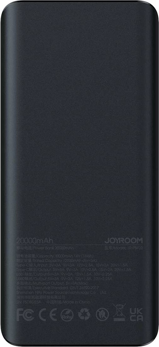 Powerbank Joyroom JR-PBF02, 20000mAh, 30W, me kabllo USB-A në USB-C, e zezë