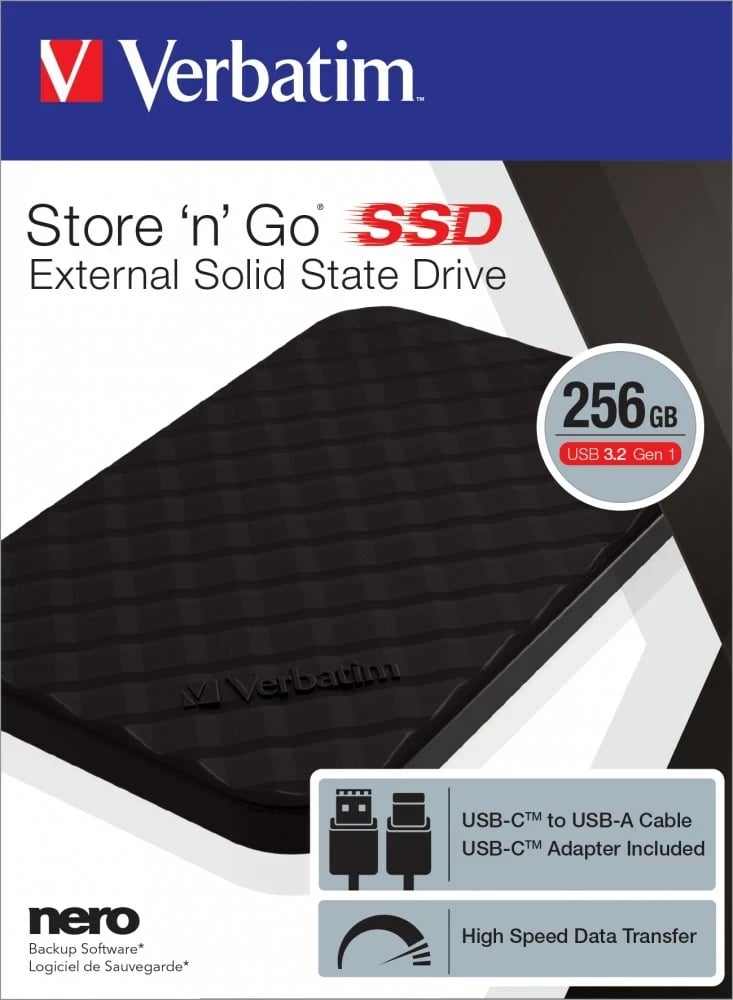 SSD Verbatim Store 'n' Go, 256 GB, USB Type-C, Zi