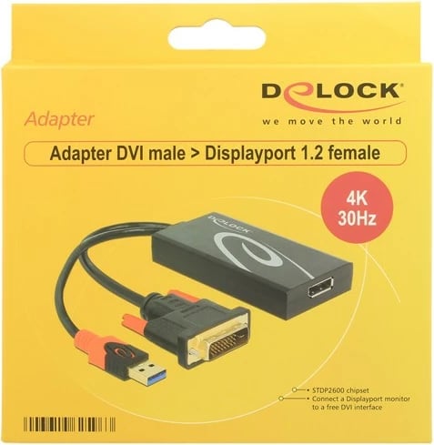 Adapter DeLOCK DVI në DisplayPort 1.2, 0.3m, 4K, i zi